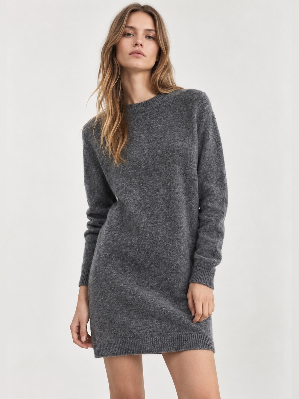 Mango MNG Grey Wool Blend Knit Sweater Dress Tunic Size 8